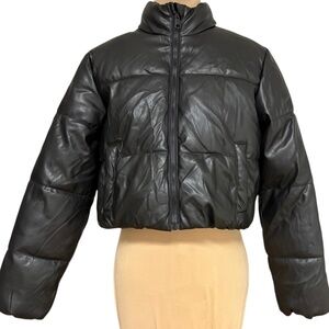 jacket bomber PRIMARK XS/S black soft faux leather biker vegan boho hipster